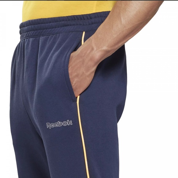 NWT -  Reebok Te Piping Jogger Pants, Vector Navy/Yellow - Size XL - Picture 2 of 9